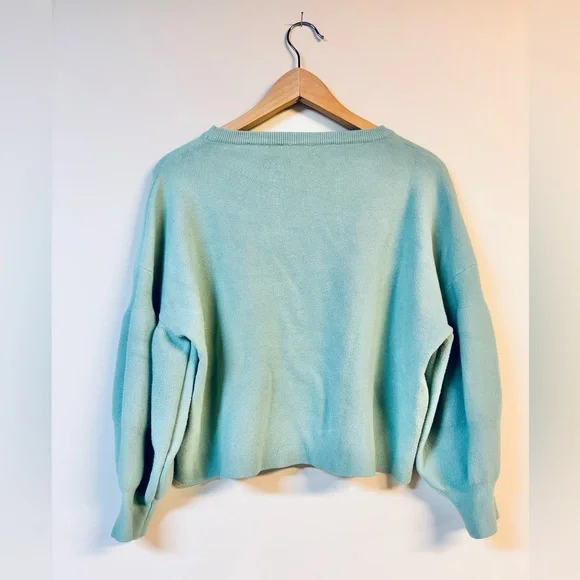 OAT New York Mint Green Bubble Sleeve Cropped Sweater Medium - Picture 6 of 6